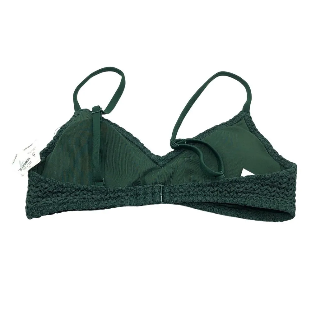 Aerie Bikini Top Crochet V Neck Scoop Dark Green XL - Image 2
