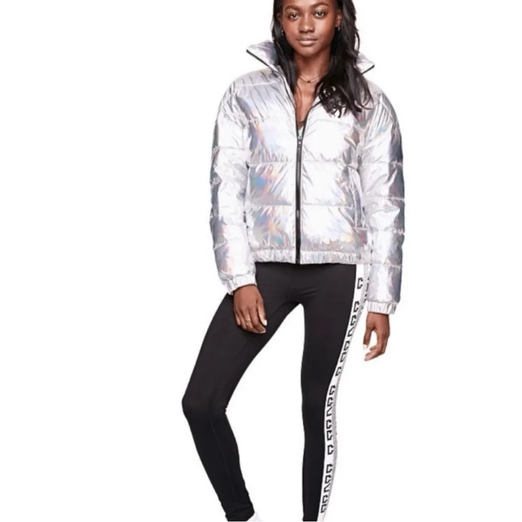 VICTORIA’S SECRET PINK Silver Holographic
Puffer Jacket Size XS Rare - Image 3
