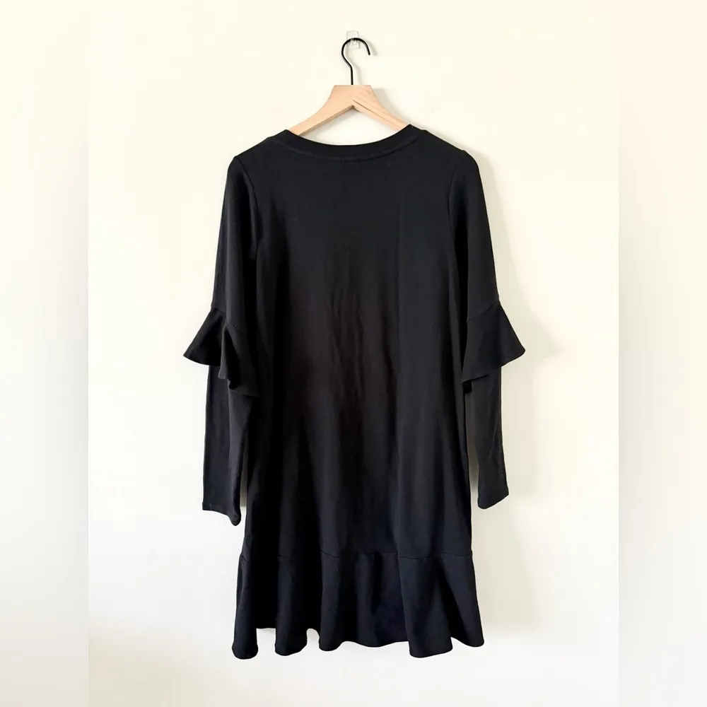 Kaari Blue Cotton Knit Long Sleeve Dress with Ruffle Detail in BLACK - Size L - Image 4