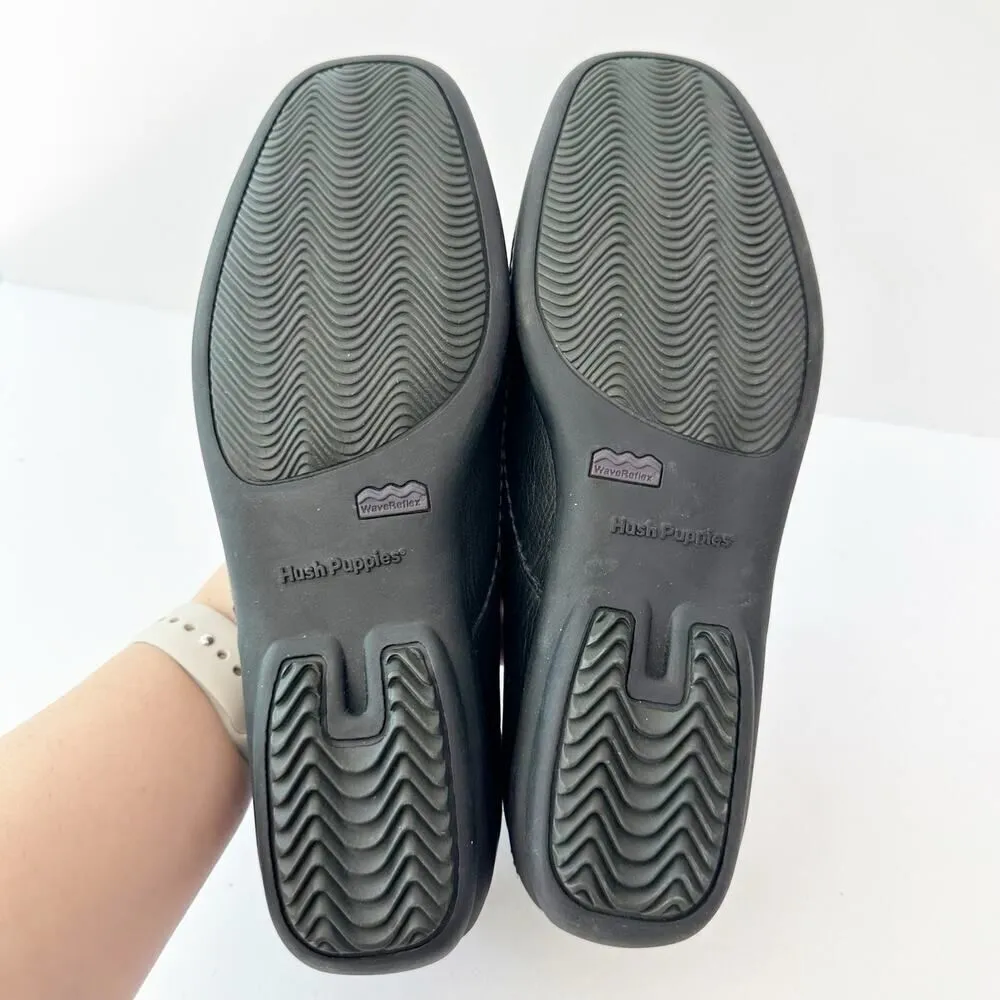 HUSH PUPPIES Size 9 Black Perforated Embroidered Square Toe Flats Comfort Casual - Image 6