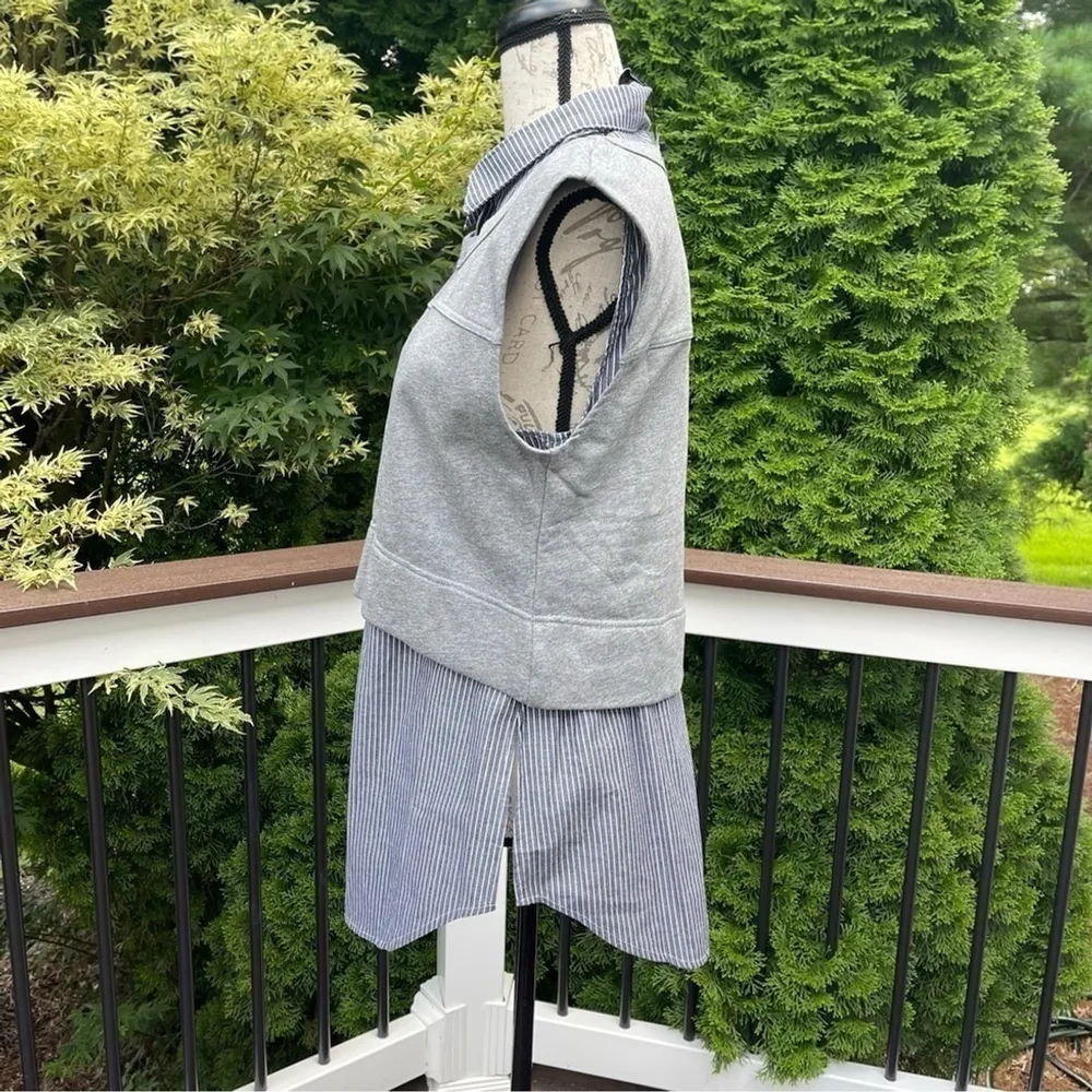 Fate BY LED Layered cotton striped shirt button down tunic 2 piece set Sz L Gray Size L - Image 4