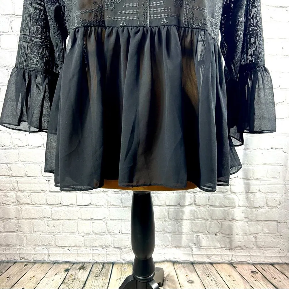 Blue Rain Black Boho Top‎ Size S (A6) - Image 7