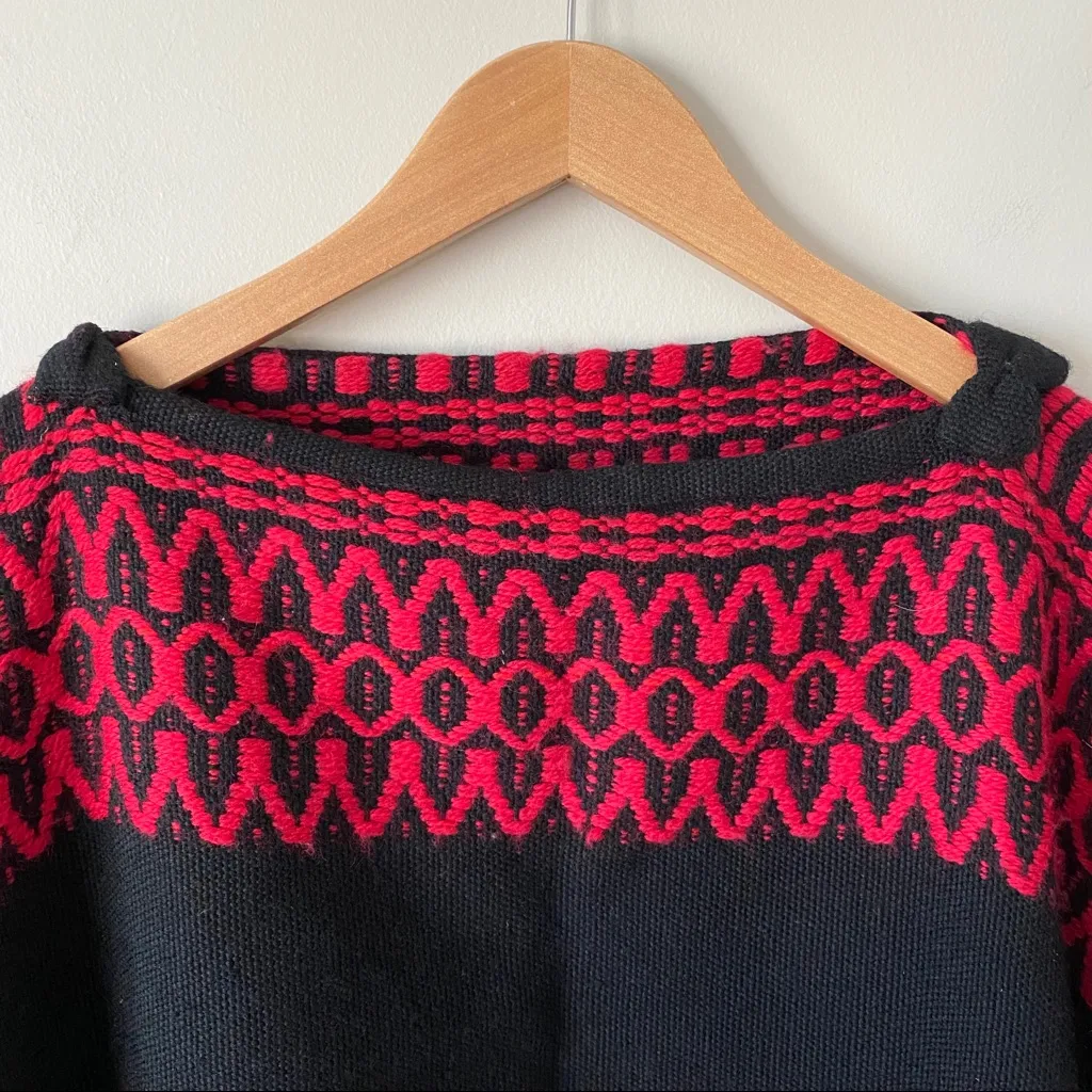 Blanket Poncho Knit Southwestern Boho Style Black and Red Fringe OS Size undefined - Image 4