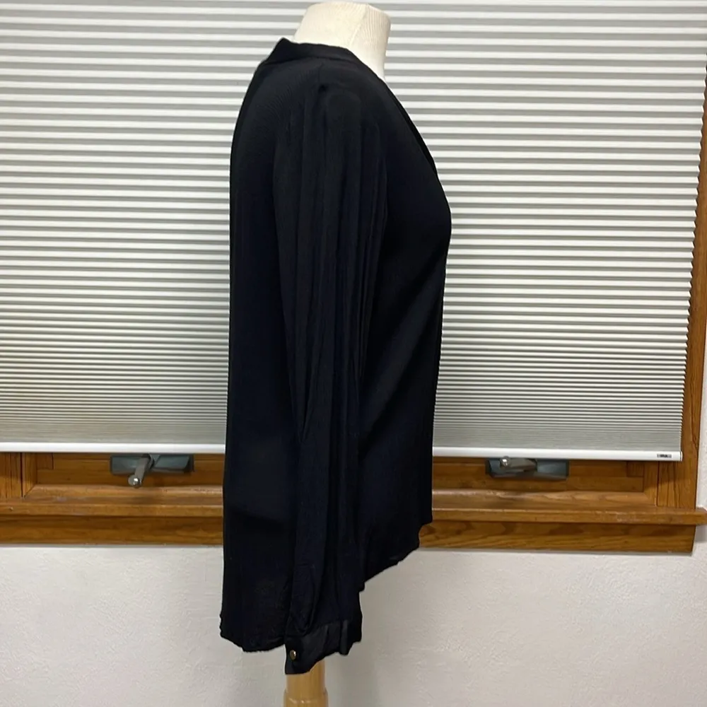 Zara Woman Black Long Sleeve V-Neck Hi Low Popover Top Size Large - Image 3