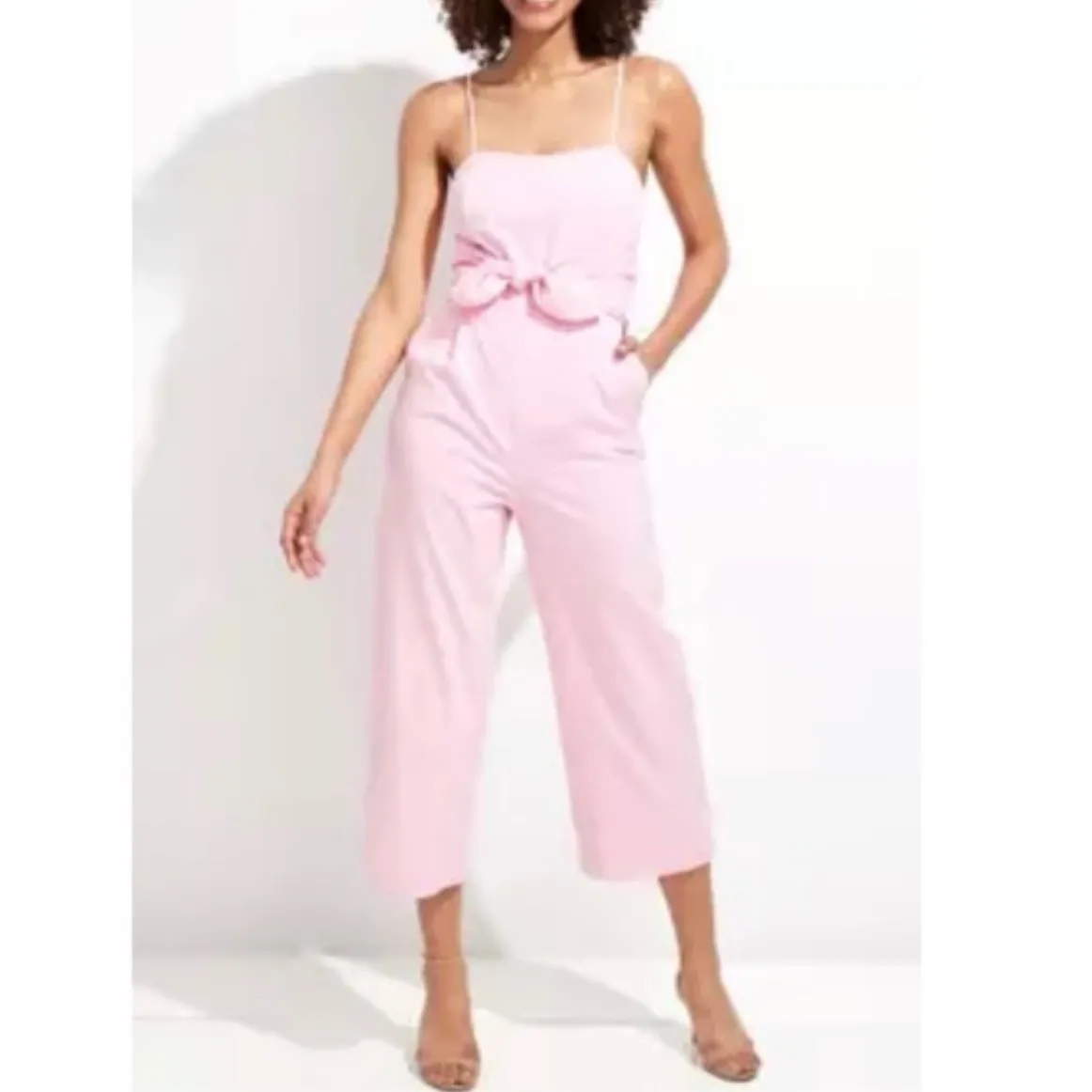 Vineyard Vines Seersucker Jumpsuit Tie-Waist Sleeveless Pink‎ White Size 4 - Image 3