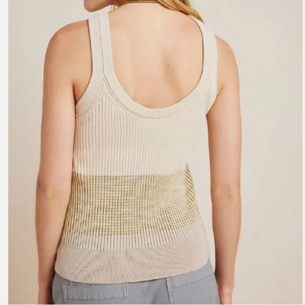 Anthropologie Jo Ribbed Knit Striped Sweater Tank Top Beige Cream - Image 2