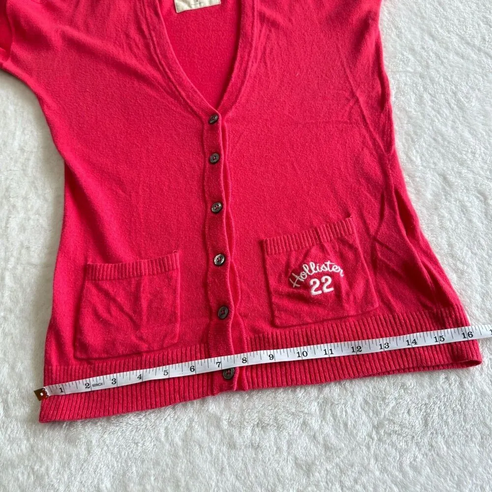 Hollister Y2K Knit Cardigan Sweater Womens S Pink V Neck Button Down Ribbed Trim - Image 11