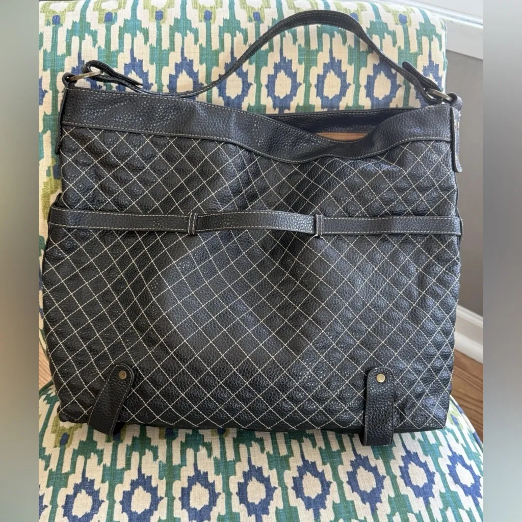 Sondra Robert Portfolio Bag Briefcase Quilted Brown Faux Leather Contrast - Image 2