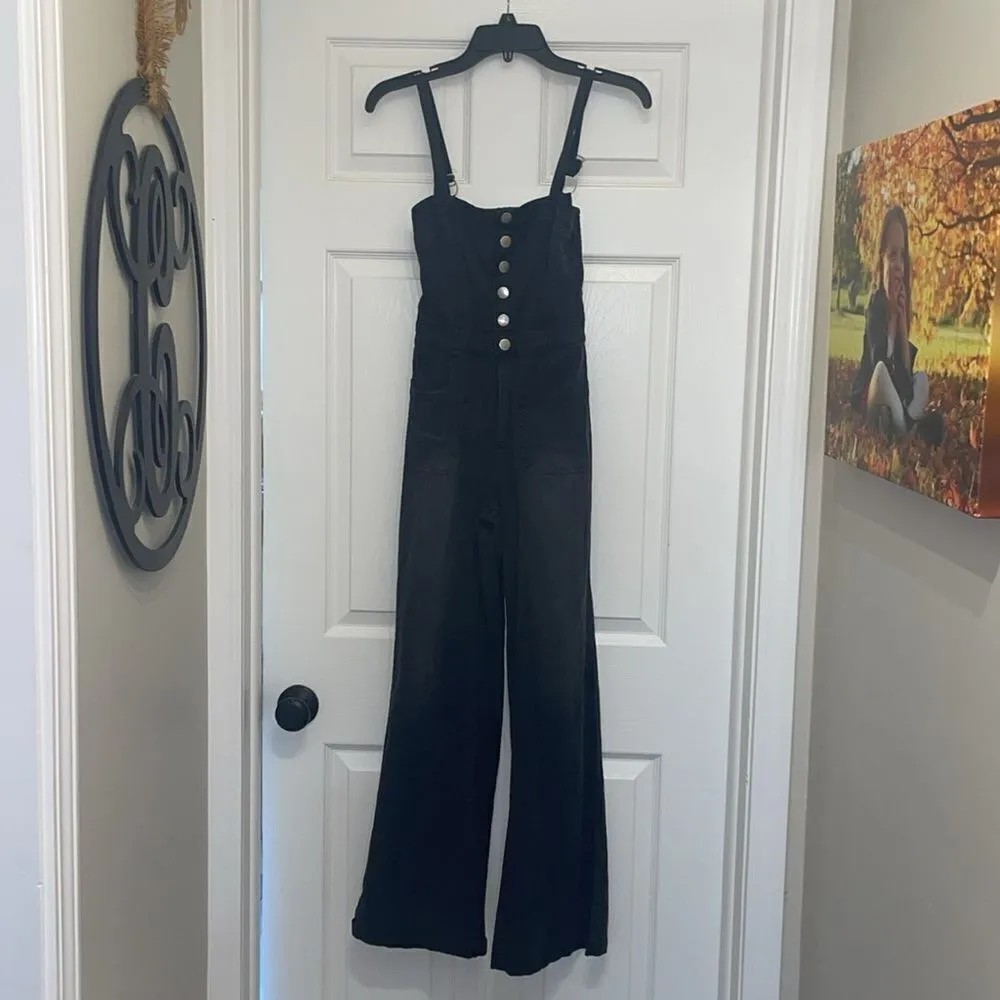 Chaser Stretch Twill Square Neck Button Down Wide Leg Jumpsuit Washed - Black - Image 2