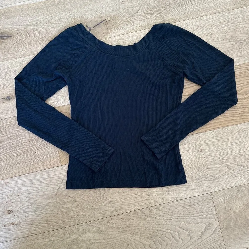 BDG - Emma Long Sleeve Wide Neck Tee in Black - Image 3