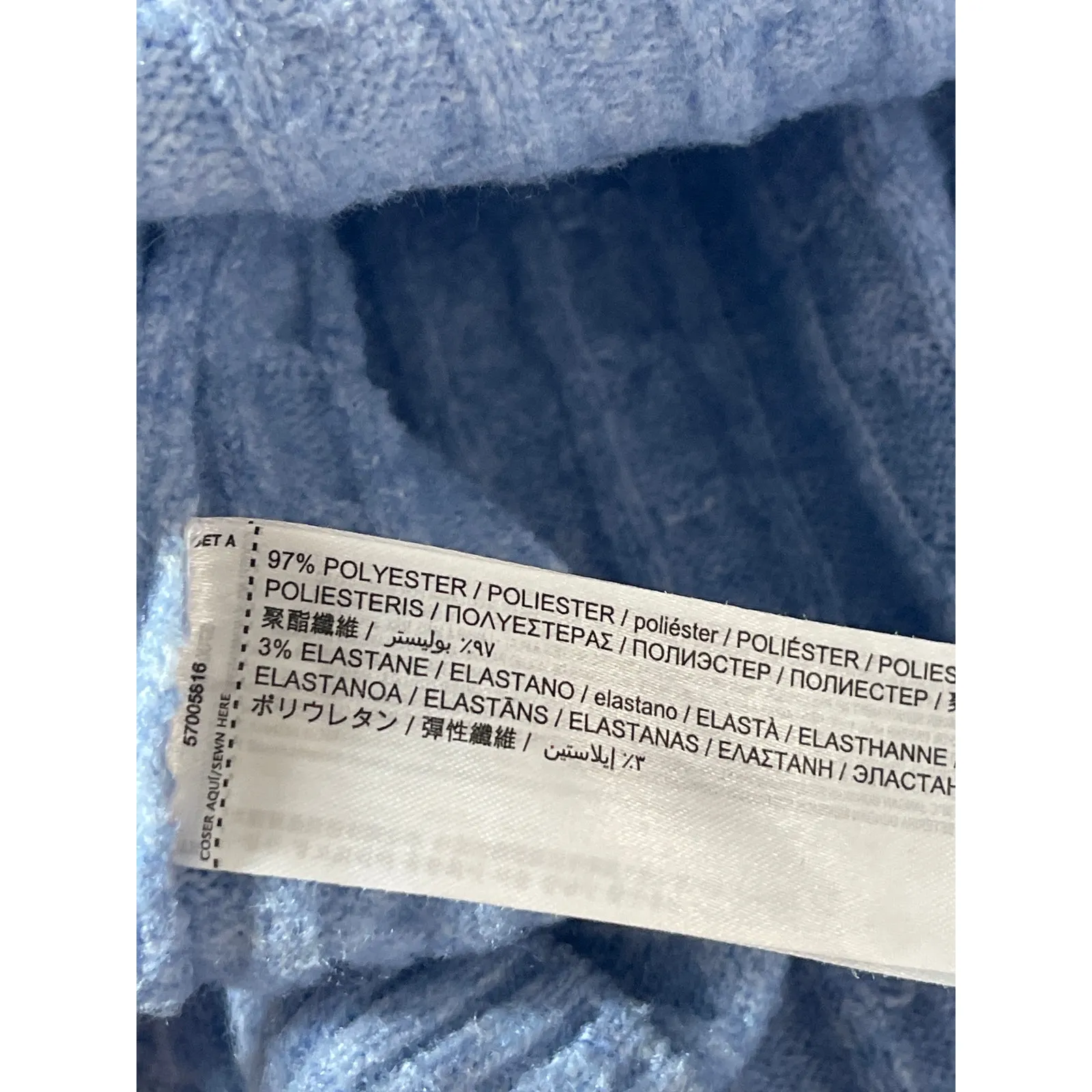 MNG Mango Women's Blue Cable Rib Knit Crew Neck Long Sleeve Sweater Top Size S - Image 4