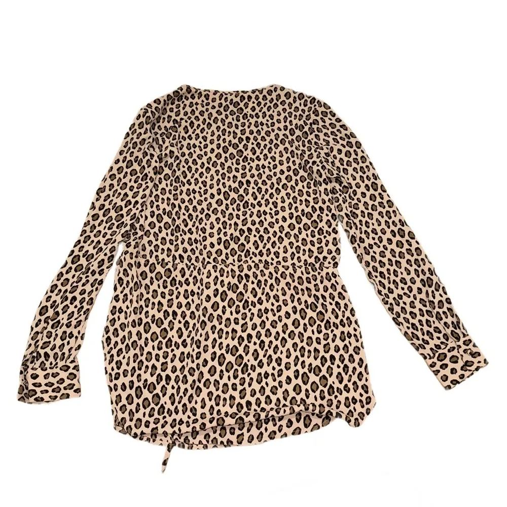 size xs long sleeve pullover blouse leopard top brown tan drawstring - Image 5