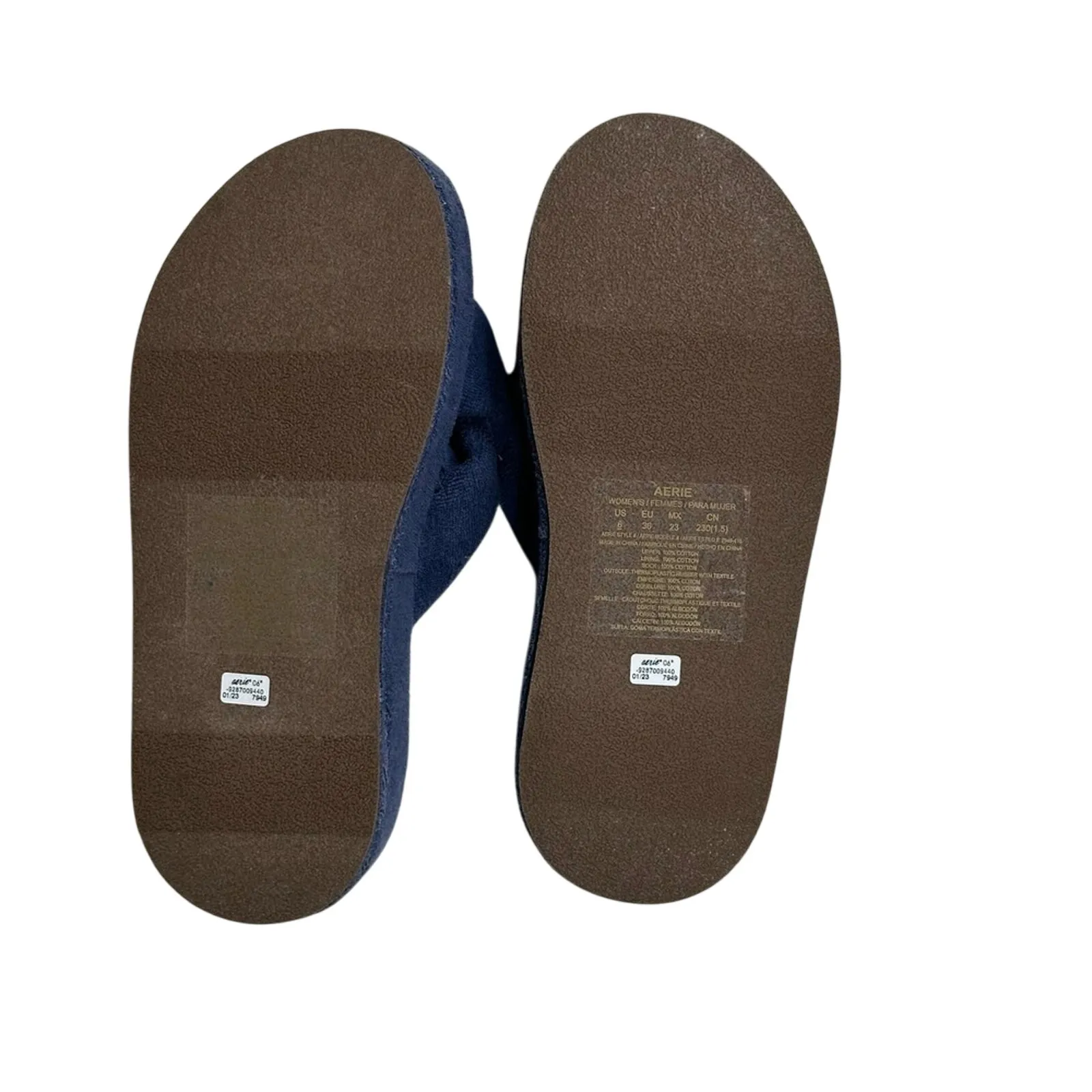 Aerie Terry Twist Platform Slippers Womens M Blue Cloth Criss Cross Cozy Lounge - Image 6