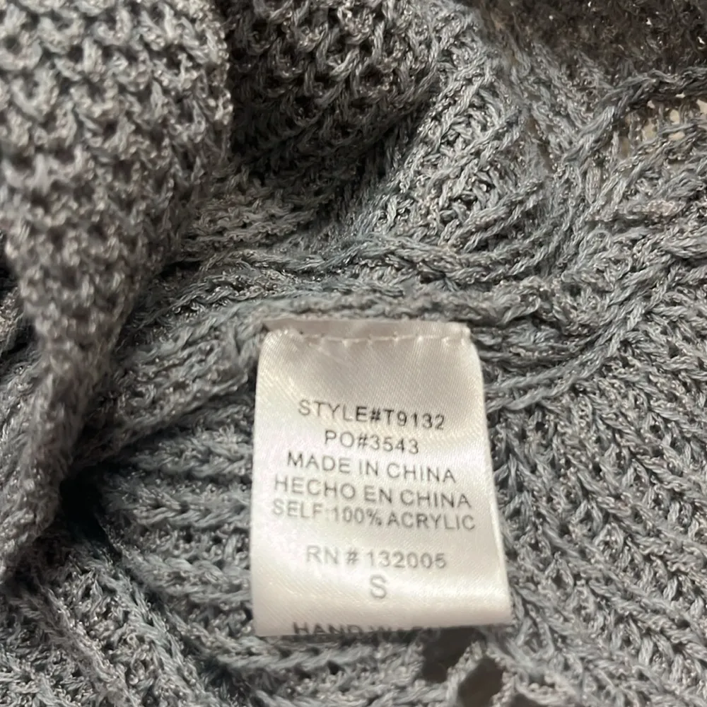 Entro open knit tie front bell sleeve scalloped edge lightweight sweater gray S - Image 5