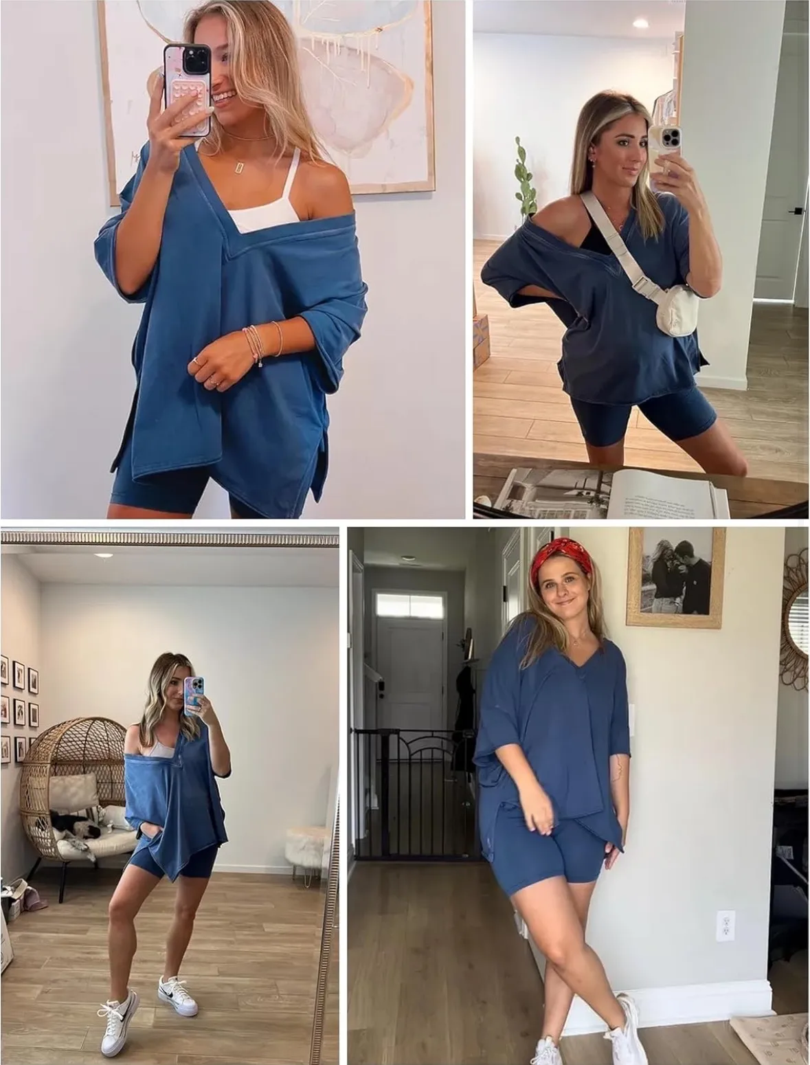 Oversized Workout Set with Biker Shorts Blue Size M - Image 2