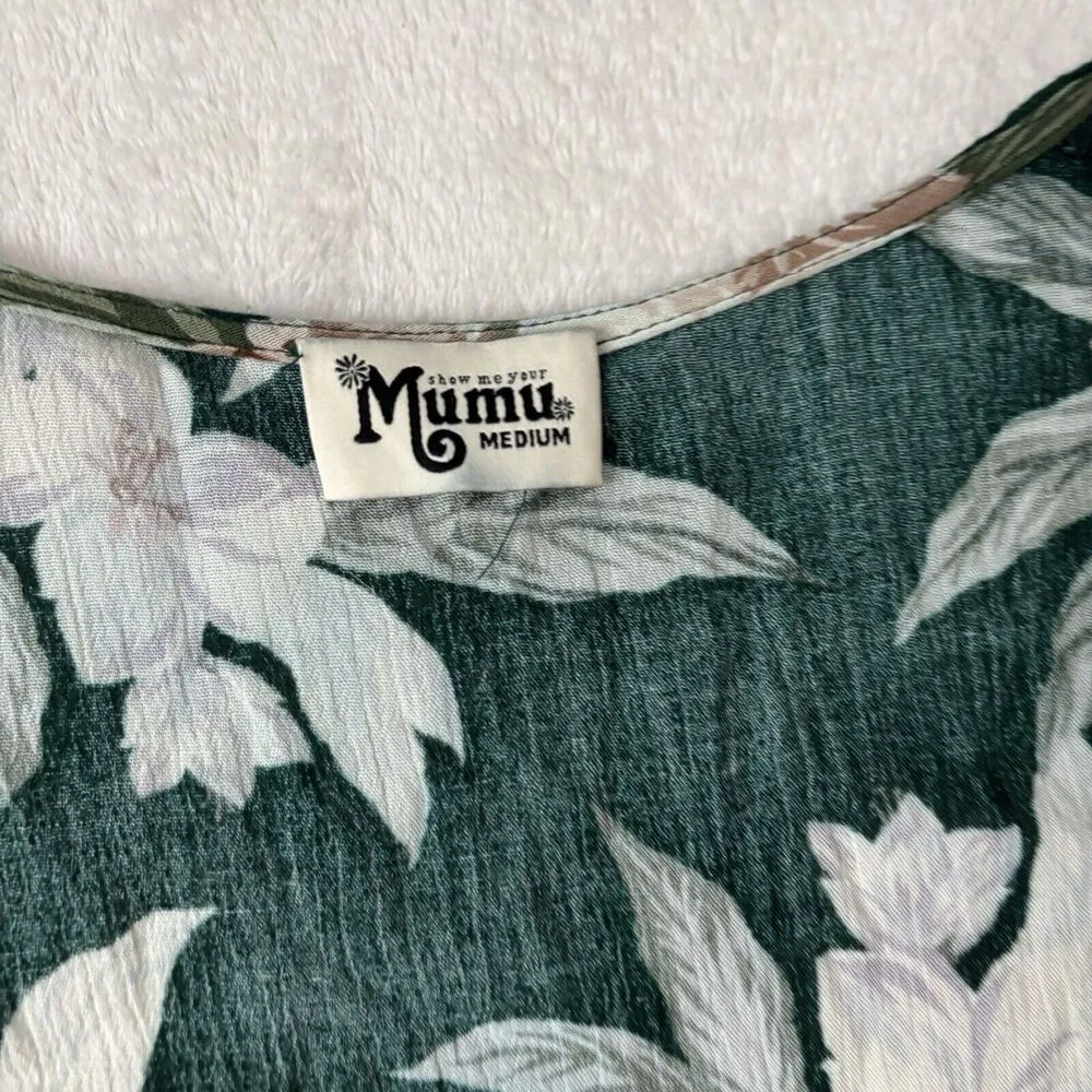 Show Me Your Mumu Romper Womens Size Medium Green Floral Long Sleeve Boho Indie - Image 4