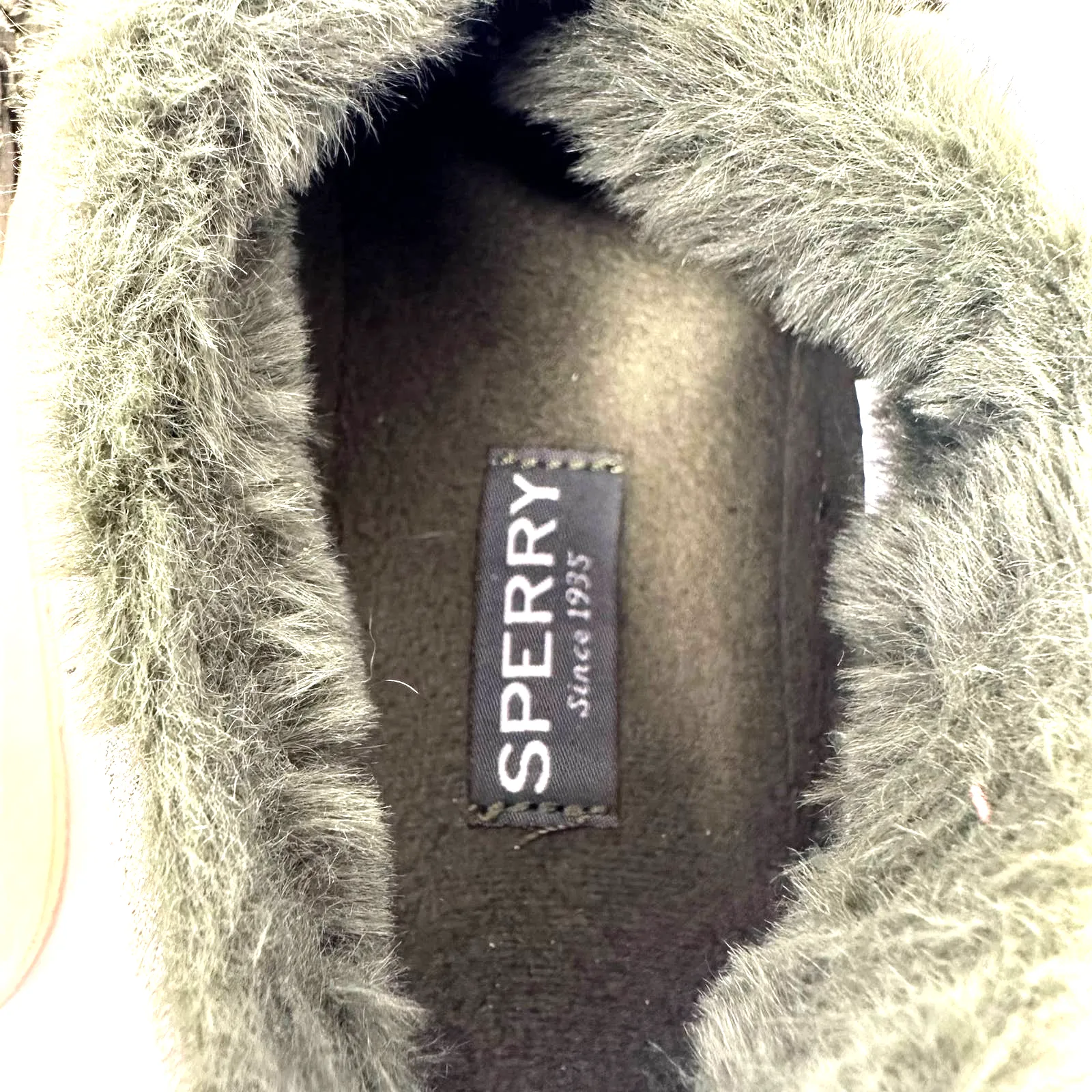 Sperry‎ size 7.5  STS86941 Olive camo fur lined slip on shoes leather D21-61971 - Image 7