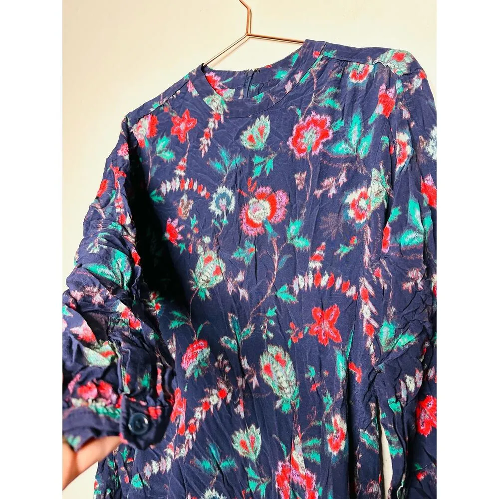 DEREK LAM COLLECTIVE Navy Floral Print Godet-pleated Skirt Mini Dress Size 46 - Image 8