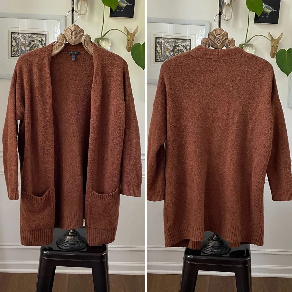 Eileen Fisher Copper Brown Longline Cardigan Pockets Organic Cotton Blend M - Image 2