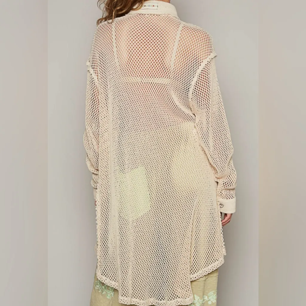 Pol open crochet Button down shacket. Antique white. Size Medium - Image 3