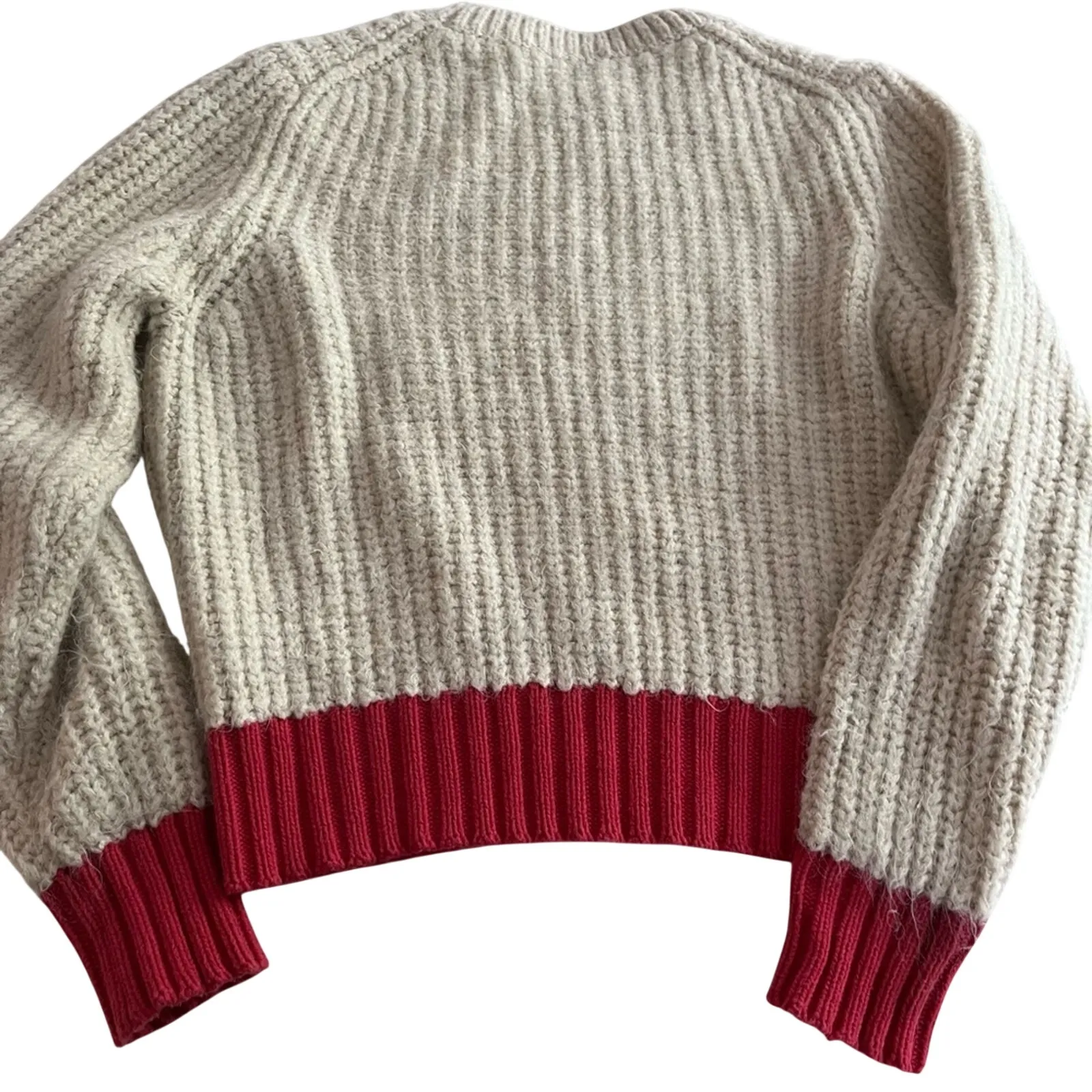 Zara Rib Knit Sweater Cream Tan Contrast Trim Preppy Size Small - Image 4