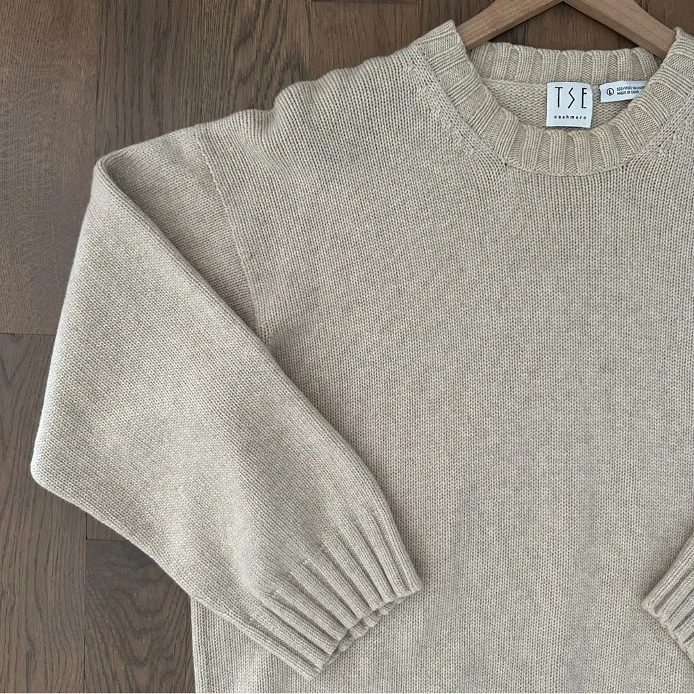 TSE Crew Neck Oversize 100% Cashmere Heavyweight Sweater Heather Oatmeal Large - Image 3