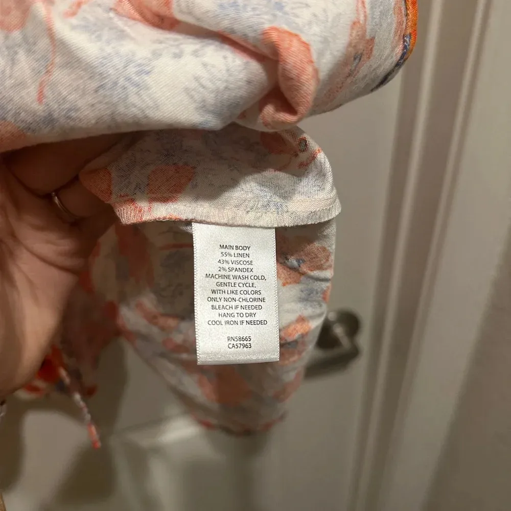 Chelsea28 Ruffle Sleeve Button-Up Linen Blend Dress in Ivory Lenora Floral - Image 8