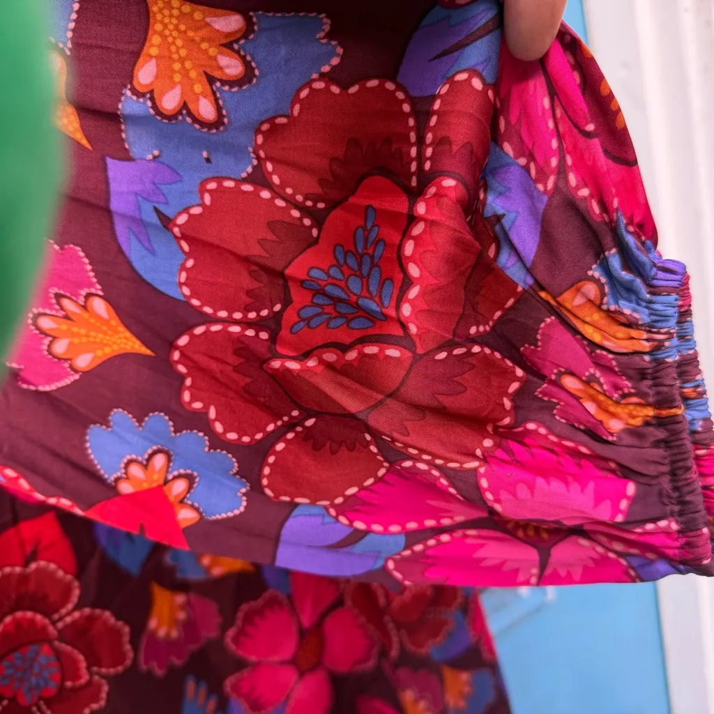 Philosophy Red and Purple Floral Long Sleeve Dress Silky Feel Button Detail NWT - Image 3