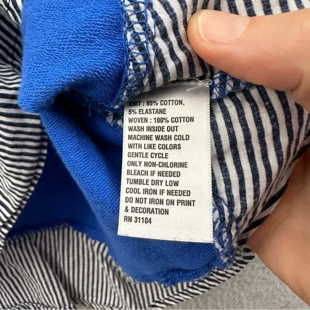 Crown &‎ Ivy Long Sleeve Top Beaded Elephant Blue White Striped Women's Large - Image 7