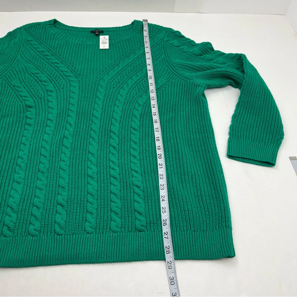 Talbots Plus Cable Knit Crewneck Sweater Kelly Green‎ Womens Size 2X Winter NEW - Image 8