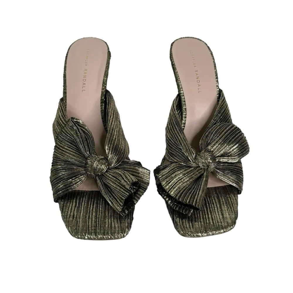 Loeffler Randall Claudia Heels Gold Textured Bow - Image 3