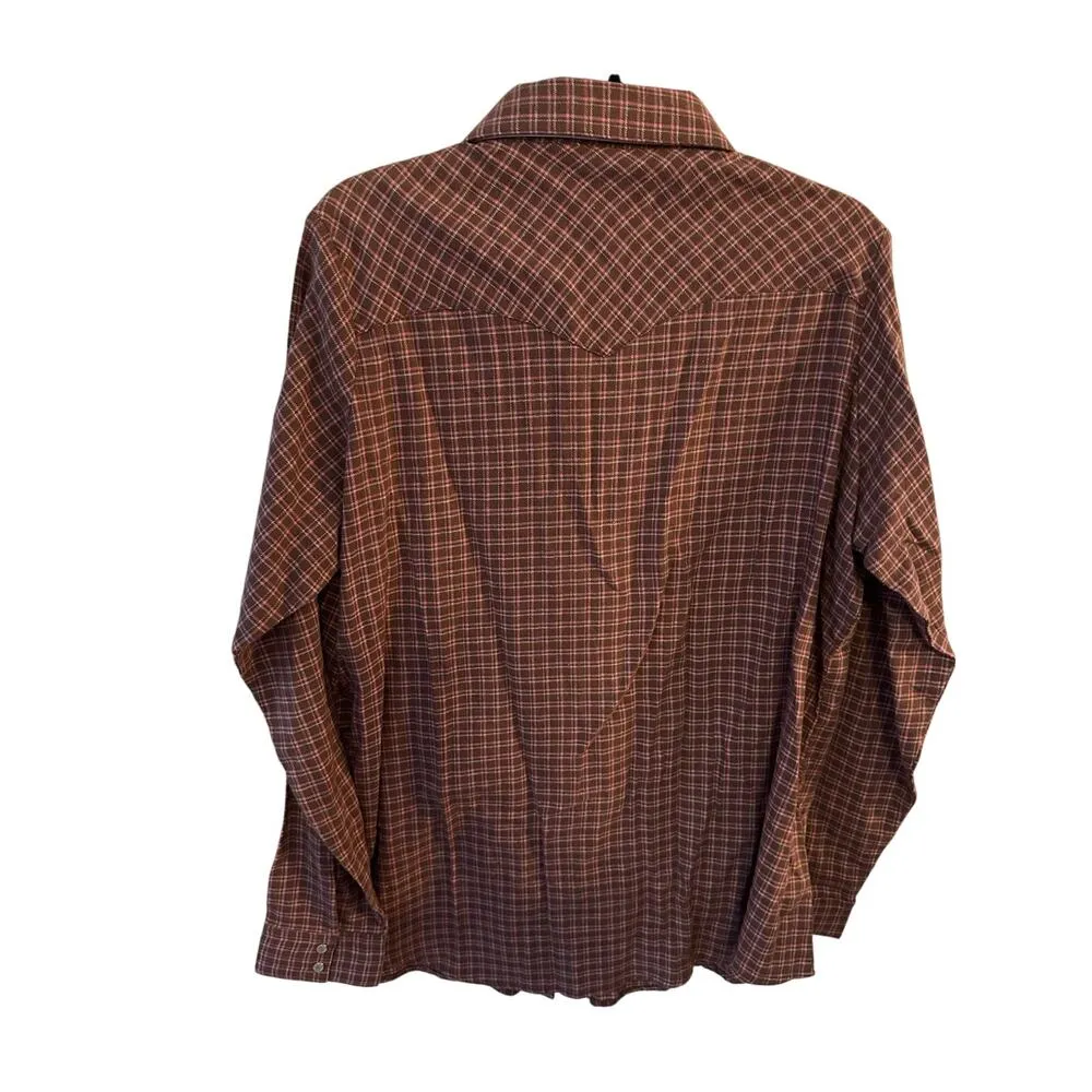 Wrancher Wrangler Shirt Womens XXL Pink/Brown Plaid Long Sleeve Pearl Snap NEW - Image 2