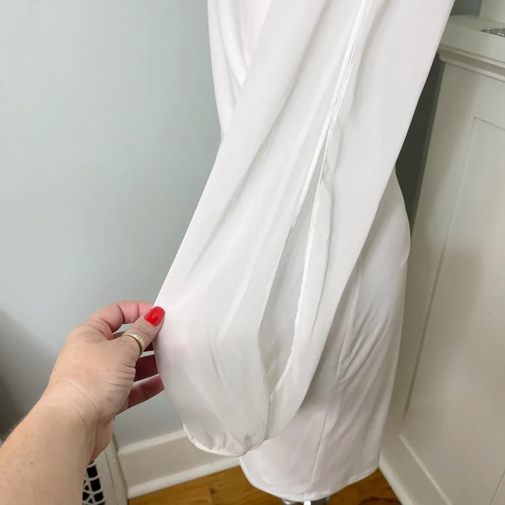 Ivanka Trump White Sheath Dress with Sheer Long Sleeves 4 Small - Image 9