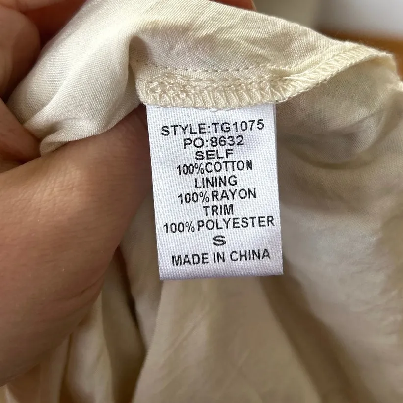 Gigio Cream Orange Olive Green Puff Sleeve Floral Block Print V - Image 5