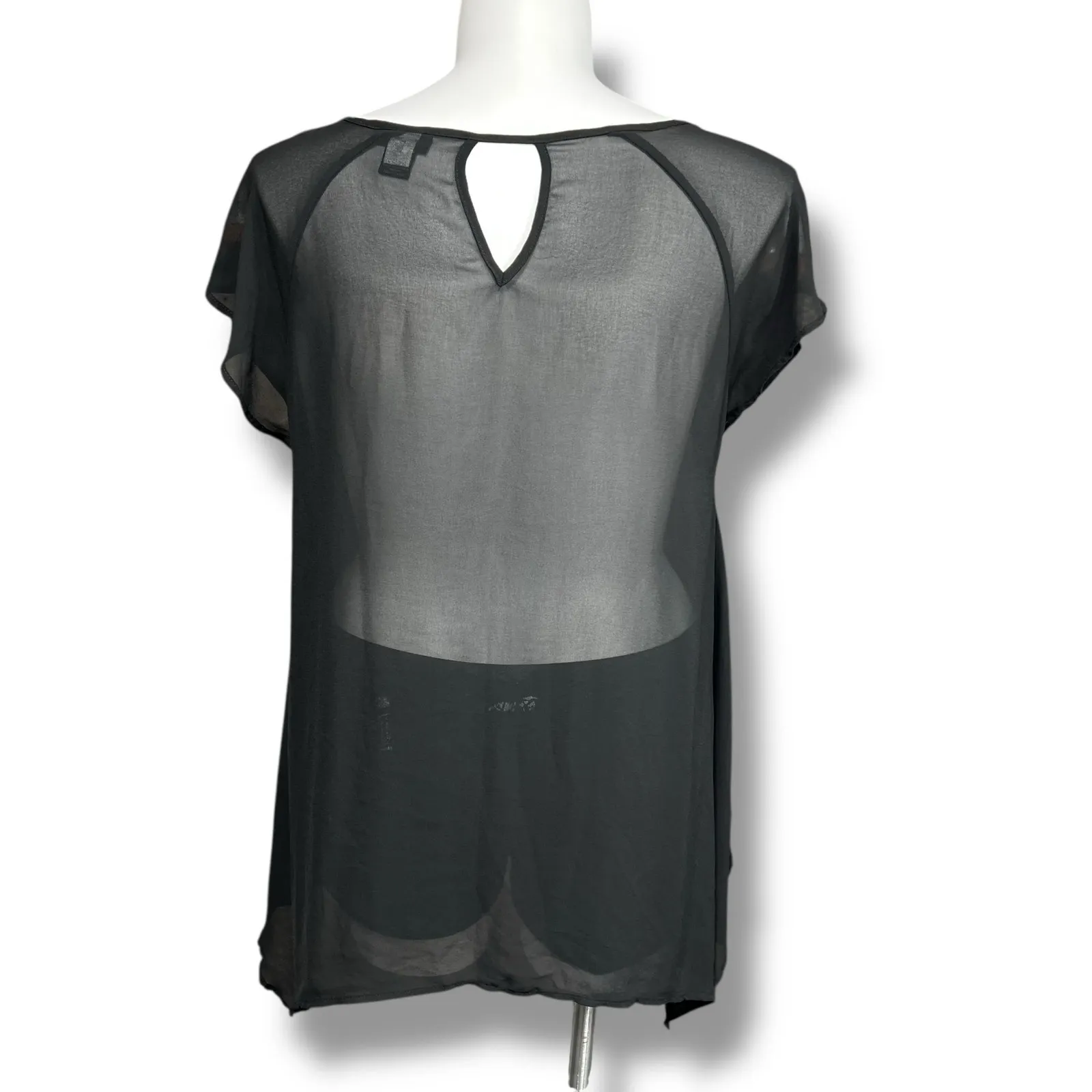 Torrid Womens Floral Print Chiffon Sharkbite Blouse Shirt Top Sheer Black Sz 2 - Image 4