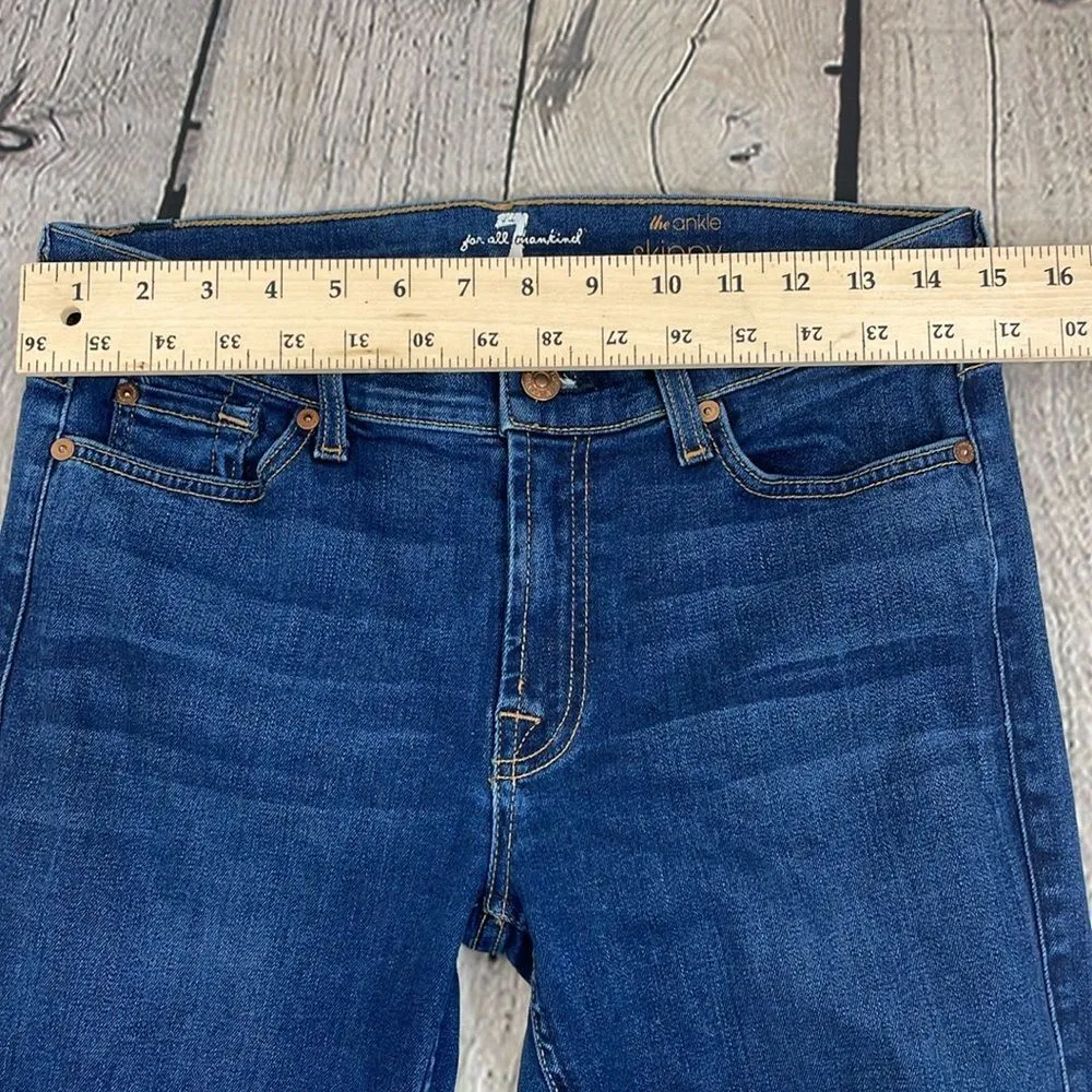 7 For All Mankind Blue The Ankle Skinny Jeans with Distressed Detail size 31 - Image 9