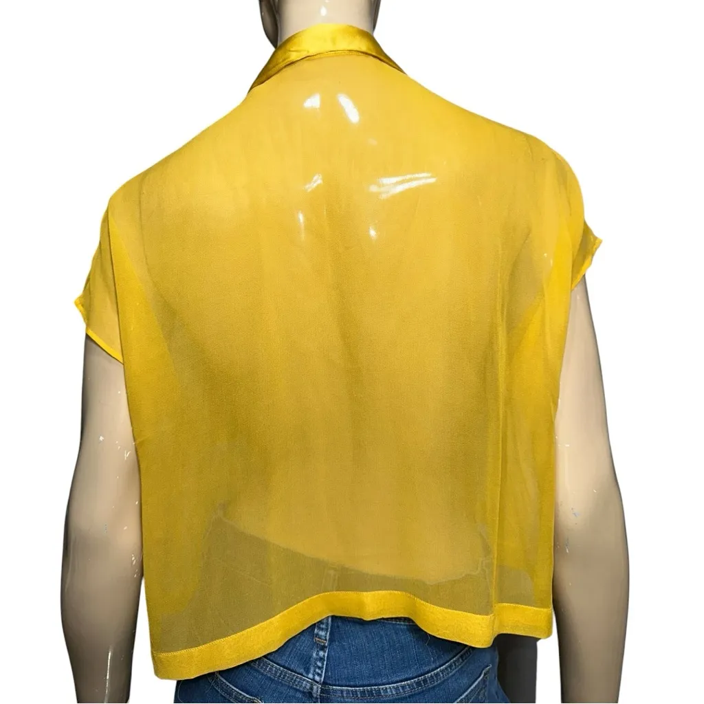 Morisane Women’s Size M Marigold Silk Chiffon Button Up Boyfriend Sheer Shirt Yellow Size M - Image 5