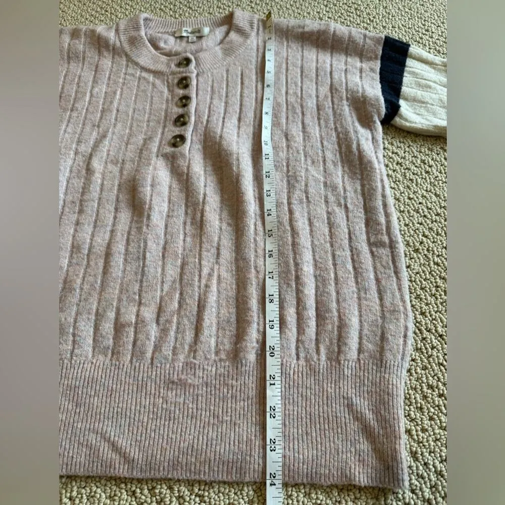 Madewell Striped Bowden Henley Sweater in Coziest Yarn Size XS Pink White Blue - Image 7
