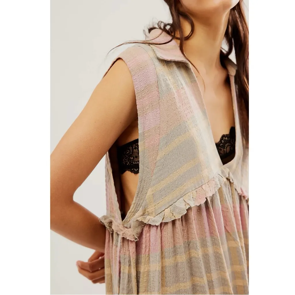 Free People Oversized Bohemian Grunge 90s Plaid Kirby Maxi Dress Size Small - Image 4