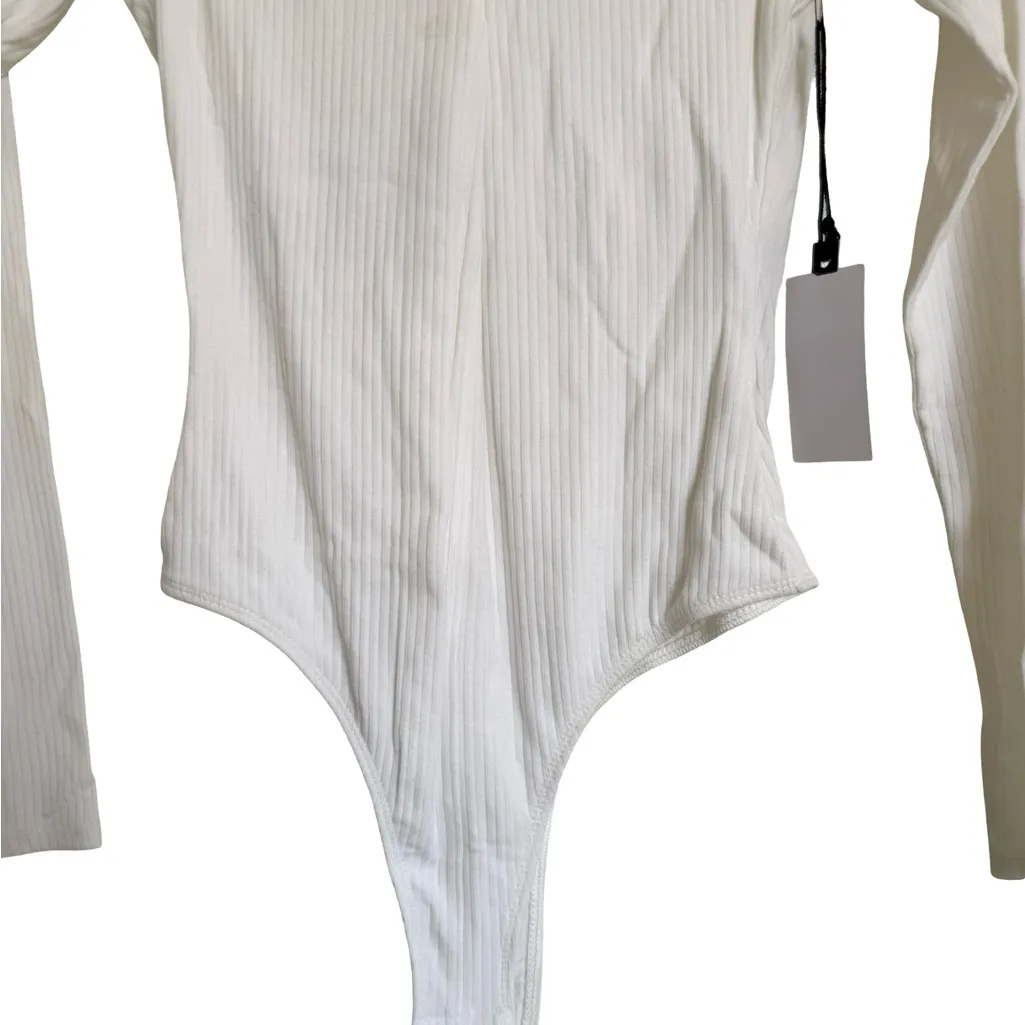 ASTR The Label White Ribbed Bodysuit With Cutout Detail Small S NWT - Image 3