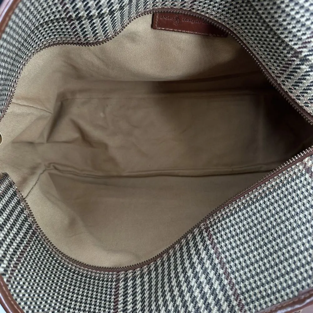 Vintage 1980s‎ Polo Ralph Lauren Glen Plaid Shoulder Overnight Zip Tote Handbag - Image 12