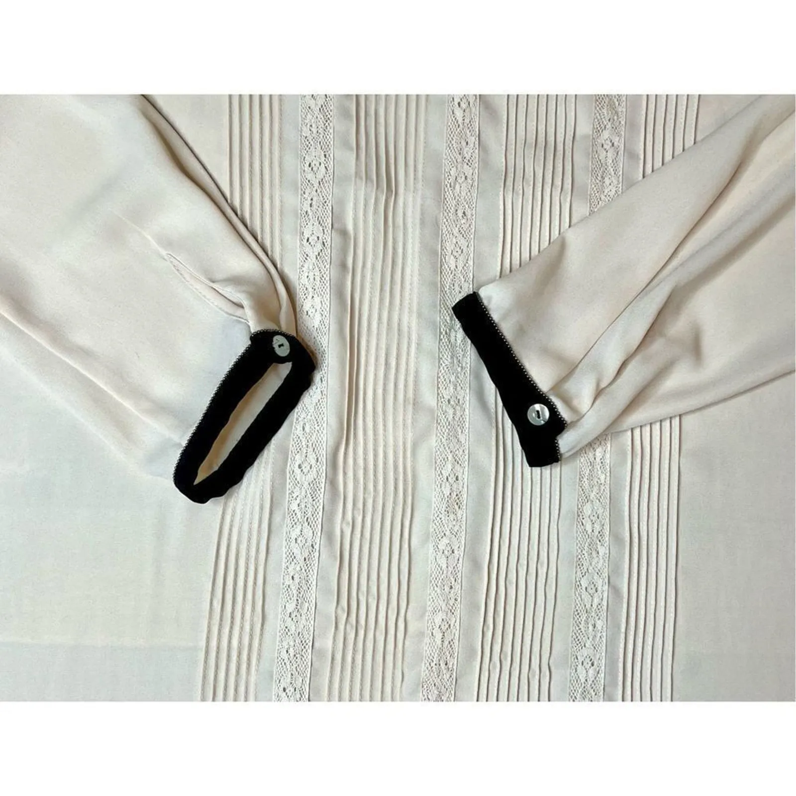 Daniel Rainn Sheer Pintuck Pleated Cream Long Sleeve Blouse MEDIUM Cottage - Image 5