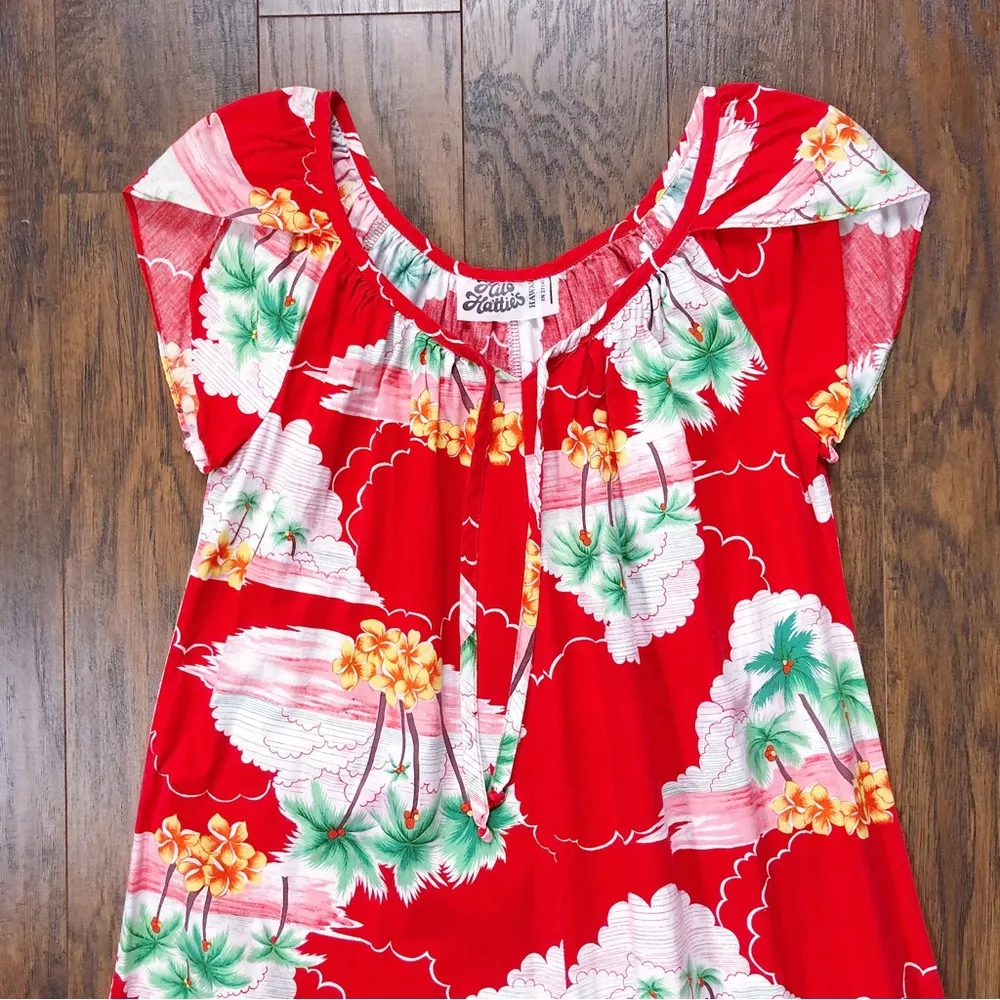vintage • Hilo Hattie’s 70s Hawaiian dress red cotton midi muumuu palm tree - Image 3
