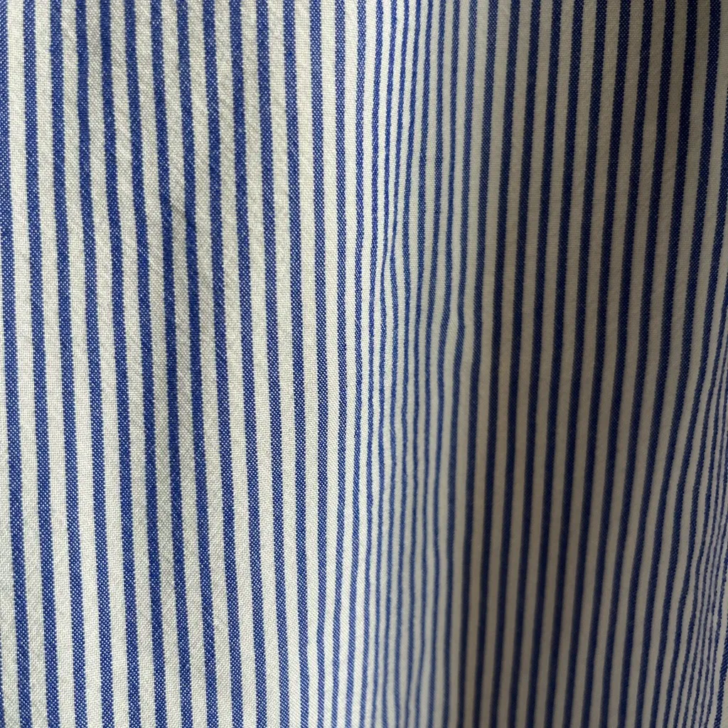 Madewell Navy Stripe Collarless Ruffle-Sleeve Shirt XL - Image 7