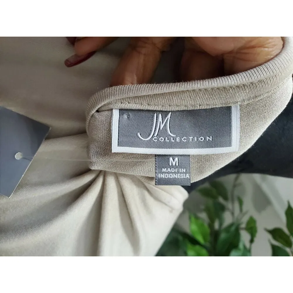 JM Collection Women's Sand Rayon Round Neck Short Sleeve Top Shirt Size Medium - Image 9