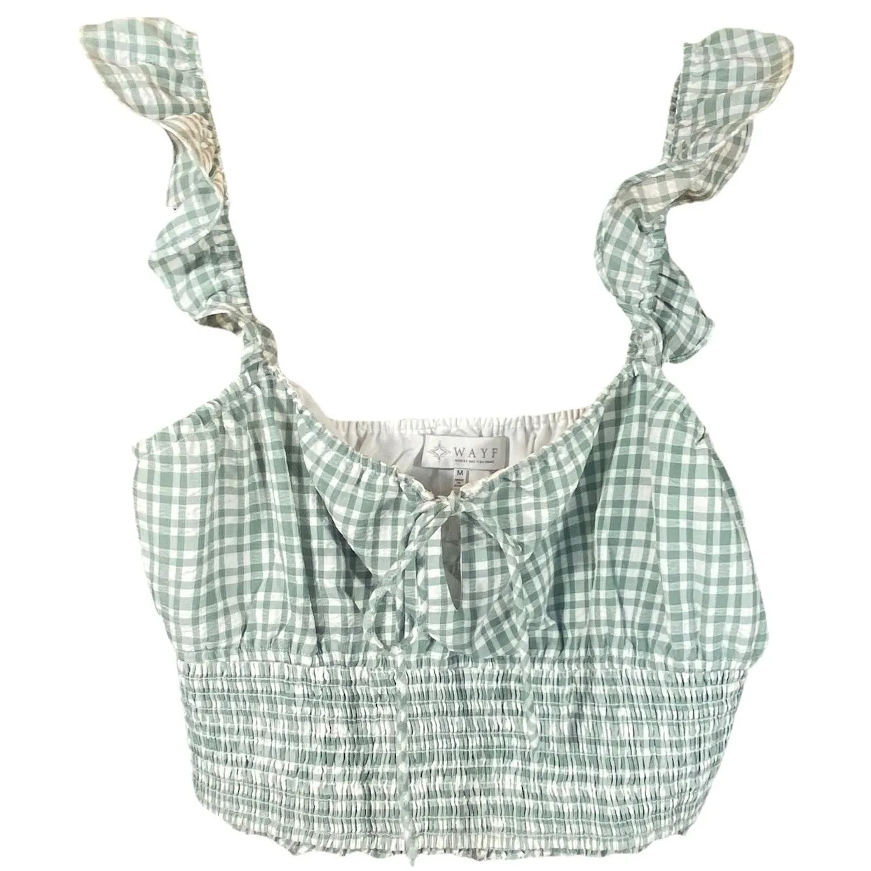 Wayf Smocked Waist Top Ruffle Sleeve Medium Farm‎ Girl Beach Summer Fun Cropped - Image 2