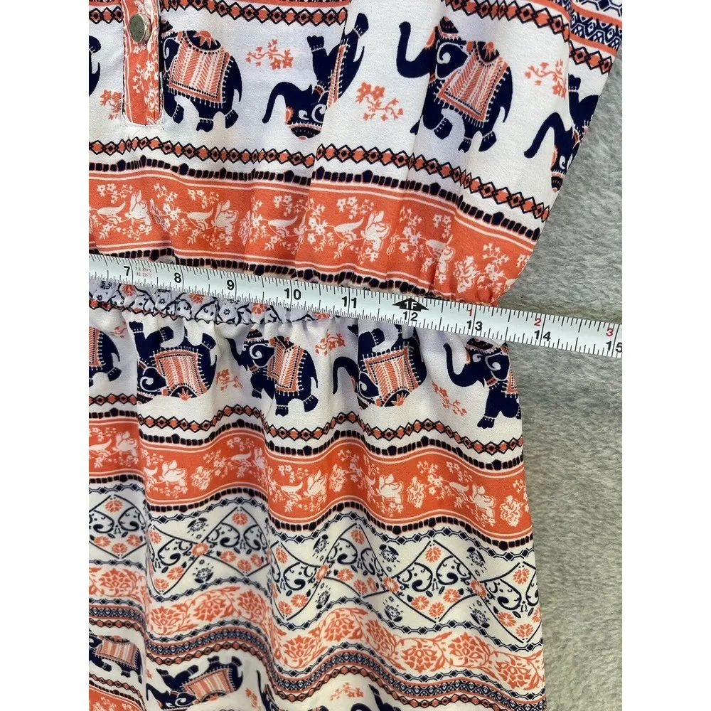 Derek Hart Women's Dress Sleeveless Midi Half Button Orange Batik Elephant print - Image 5