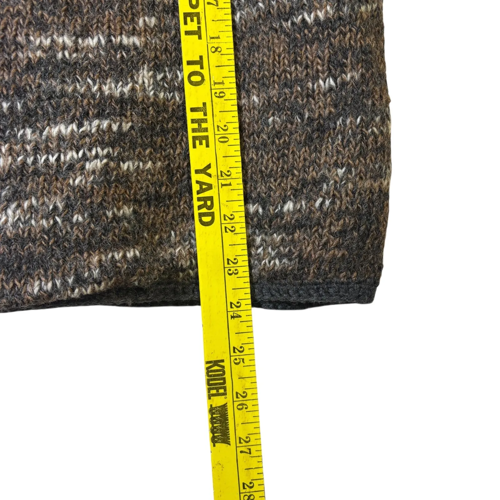 Handmade Mixed Knit Button Up Cardigan Sweater Brown Marled Pattern V Neck - Image 8