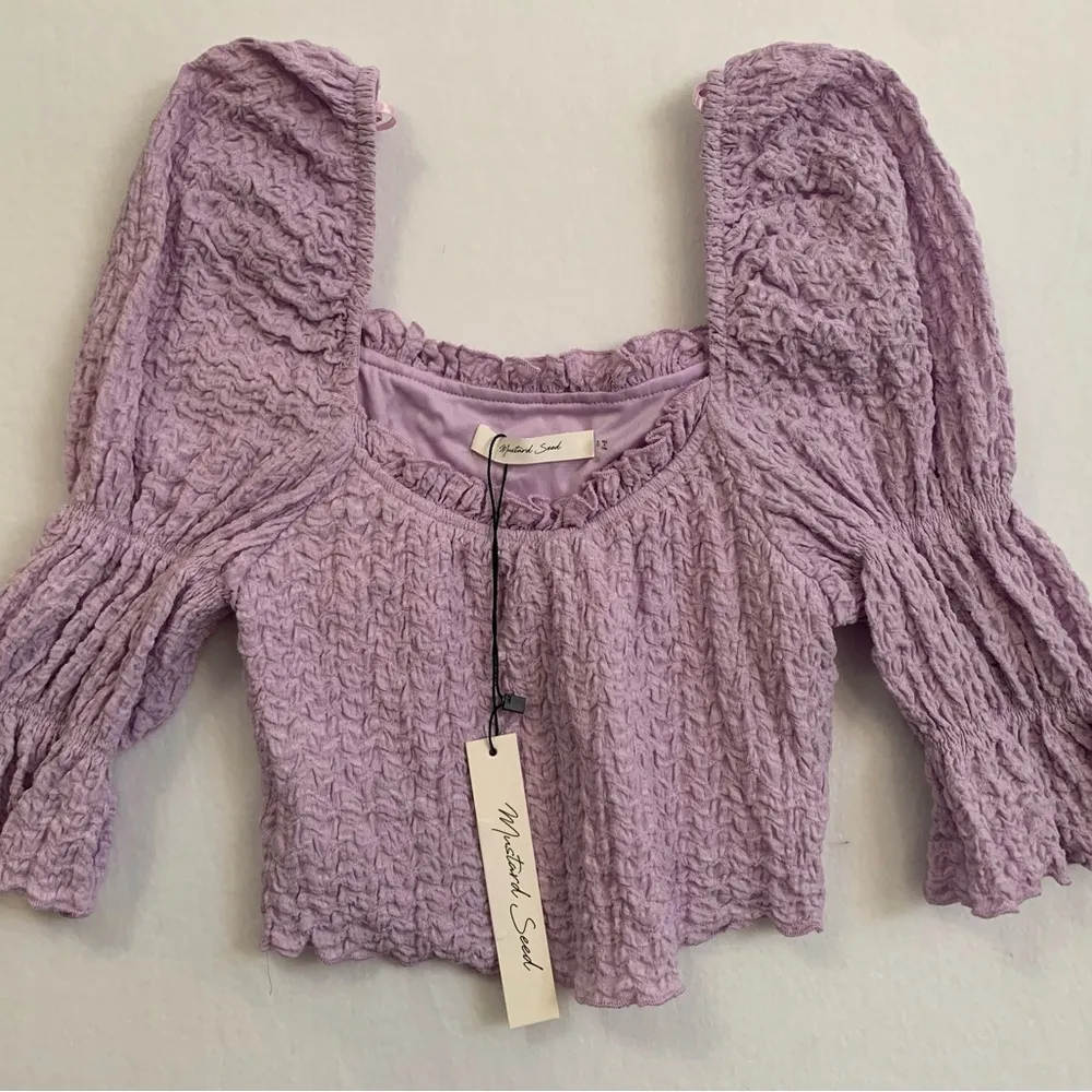 MUSTARD SEED Crinkle
Texture Puff Sleeve Crop Top Lavender Ladies Sz Small NWT - Image 6