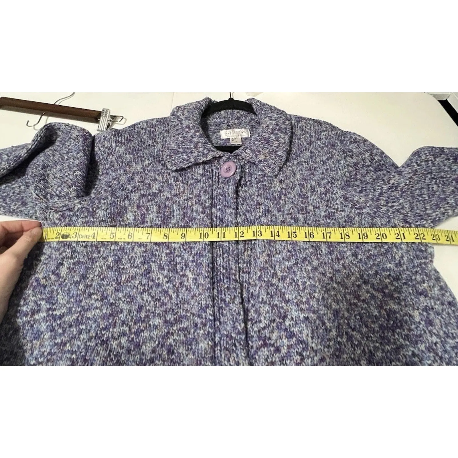 Christopher & Banks Purple White Pattern Button Jacket 3/4 Sleeve Plus Size 1X - Image 8